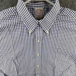 Brooks Brothers Non-Iron Check Traditional 16.5 37 Cotton Button-Down Blue Men